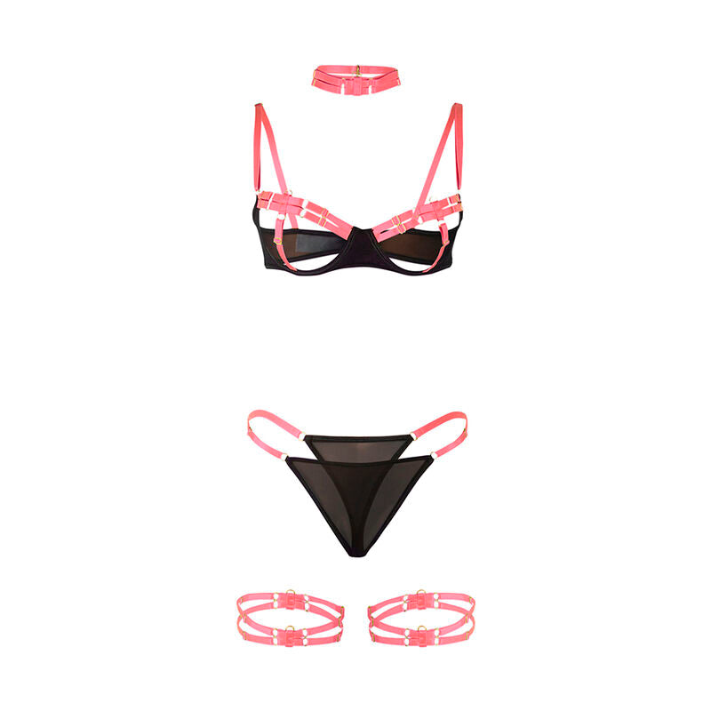 SUBBLIME - 955304 ENSEMBLE SOUTIEN-GORGE AVEC COLLIER ET DÉTAILS DE JAMBES ROSE FLUORESCENT L/XL - Sensualia