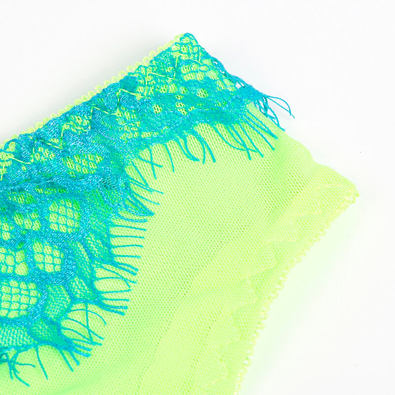 SUBBLIME - 955311 ENSEMBLE SOUTIEN-GORGE AVEC LIGNES DENTELLE ET JARRETELLE VERT ET BLEU S/M - Sensualia