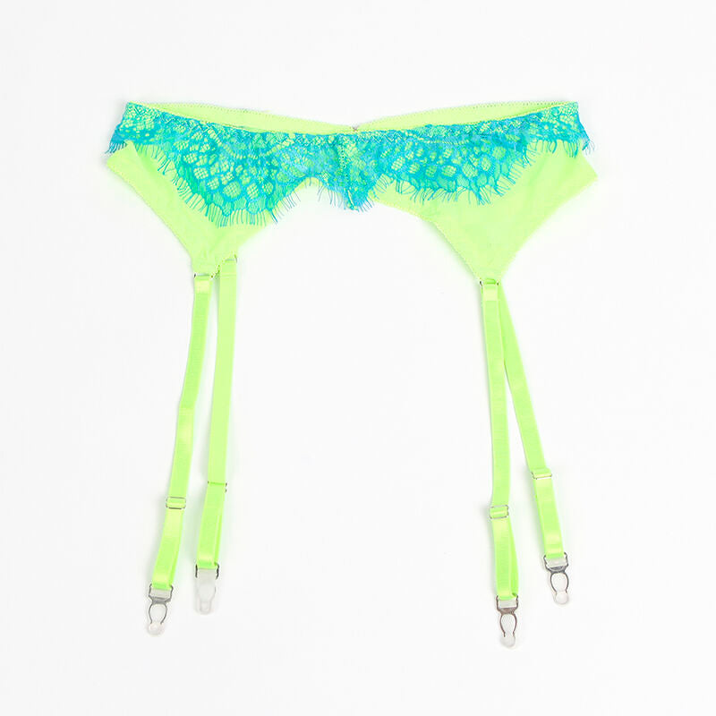 SUBBLIME - 955311 ENSEMBLE SOUTIEN-GORGE AVEC LIGNES DENTELLE ET JARRETELLE VERT ET BLEU S/M - Sensualia