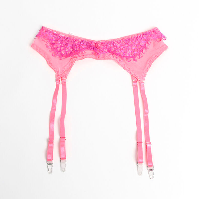 SUBBLIME - 955359 ENSEMBLE SOUTIEN-GORGE AVEC DENTELLE ET LIENS JARRETELLES ROSE ET VIOLET S/M - Sensualia