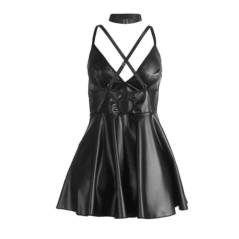 SUBBLIME - 955373 ROBE À BRETELLES EN CUIR NOIR S/M - Sensualia