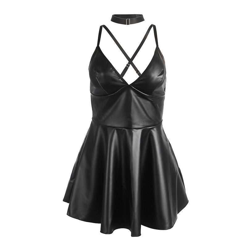 SUBBLIME - 955373 ROBE À BRETELLES EN CUIR NOIR S/M - Sensualia