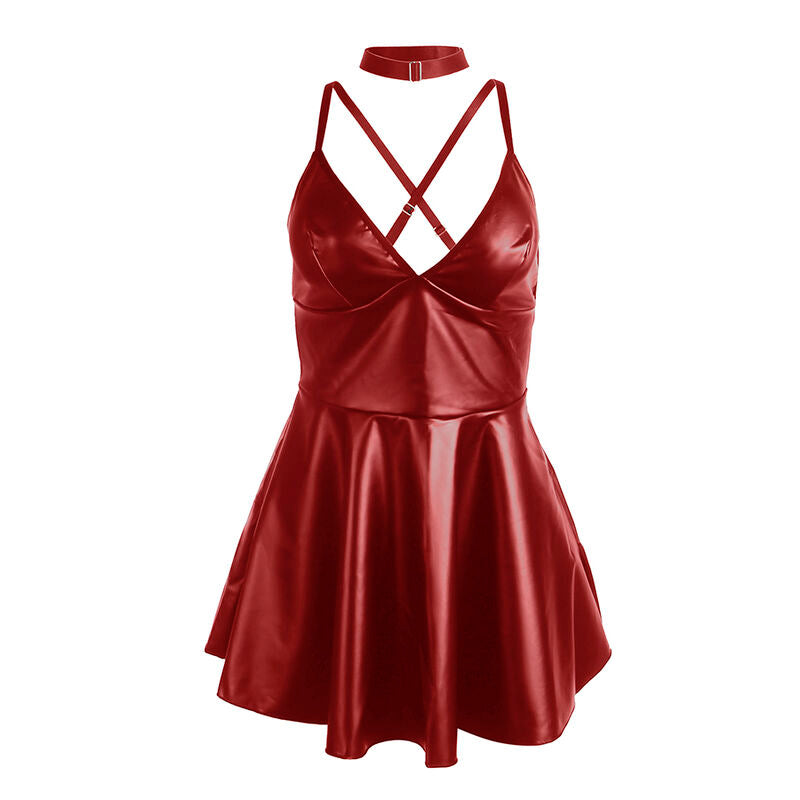 SUBBLIME - 955403 ROBE À BRETELLES EN CUIR BORDEAUX L/XL - Sensualia
