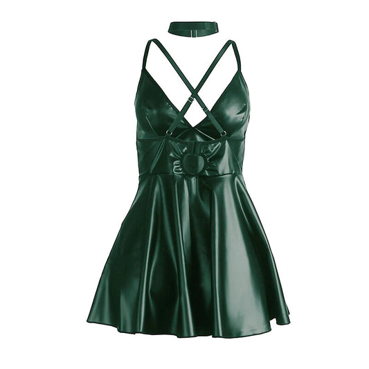 SUBBLIME - 955434 ROBE À BRETELLES EN CUIR VERT S/M - Sensualia