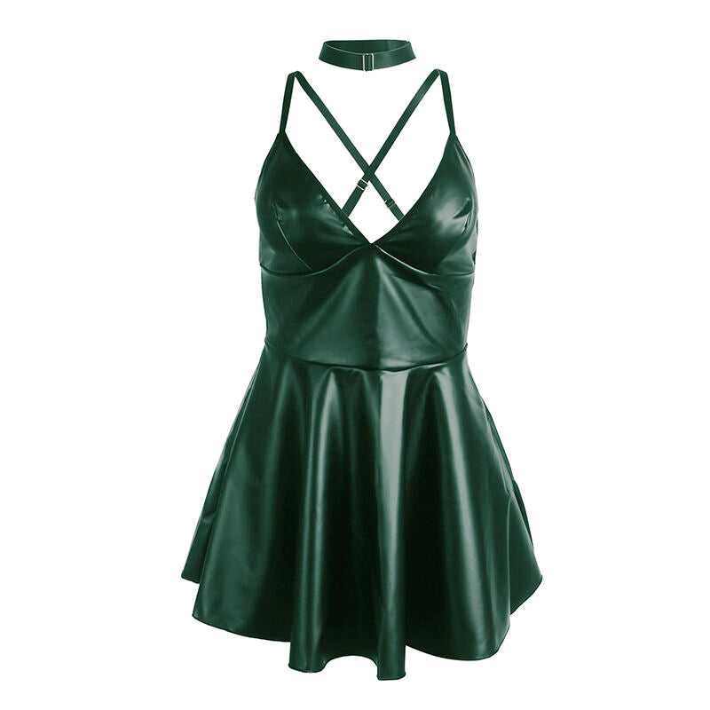 SUBBLIME - 955441 ROBE À BRETELLES EN CUIR VERT L/XL - Sensualia