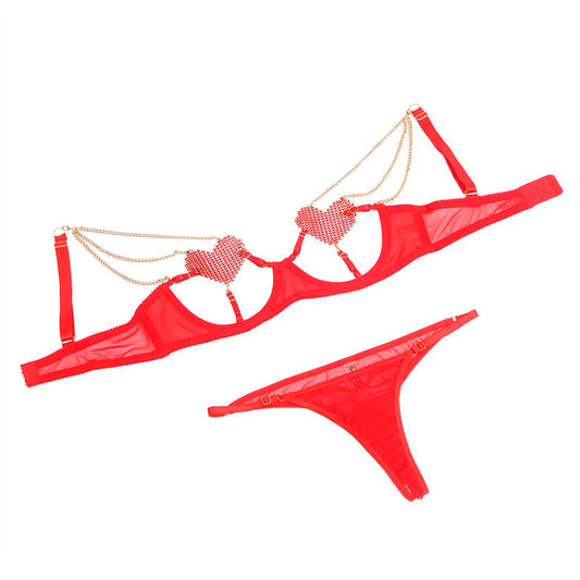 SUBBLIME - 955526 ENSEMBLE SOUTIEN-GORGE AVEC CHAÎNES ET COEUR EN MAILLE ROUGE L/XL - Sensualia