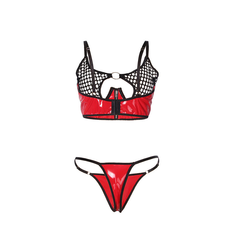SUBBLIME - 955533 ENSEMBLE SOUTIEN-GORGE À FERMETURE ÉCLAIR EN CUIR VERNI ROUGE S/M - Sensualia