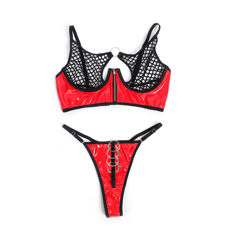 SUBBLIME - 955540 ENSEMBLE SOUTIEN-GORGE À FERMETURE ÉCLAIR EN CUIR VERNI ROUGE L/XL - Sensualia