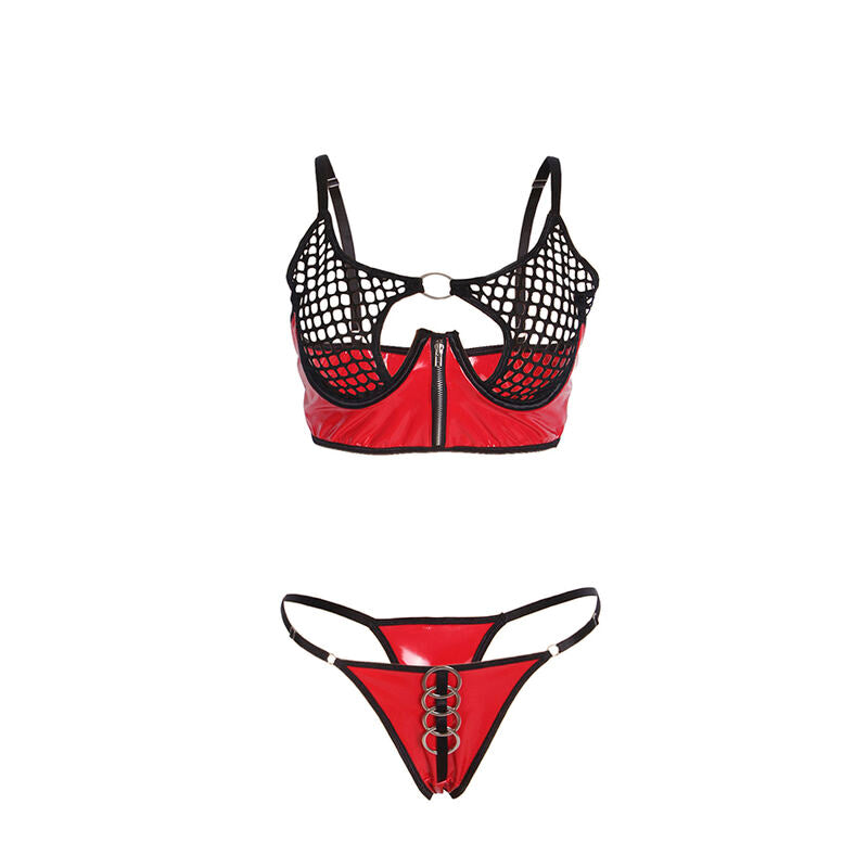 SUBBLIME - 955540 ENSEMBLE SOUTIEN-GORGE À FERMETURE ÉCLAIR EN CUIR VERNI ROUGE L/XL - Sensualia