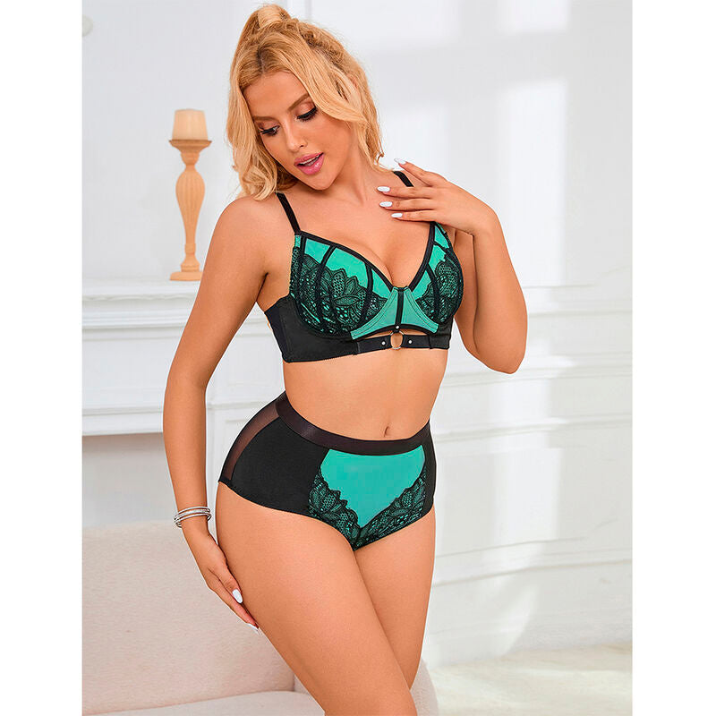 SUBBLIME - 955564 ENSEMBLE SOUTIEN-GORGE À FERMETURE ÉCLAIR EN CUIR VERNI VERT L/XL - Sensualia