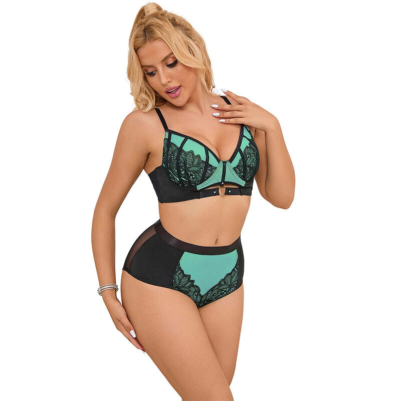 SUBBLIME - 955564 ENSEMBLE SOUTIEN-GORGE À FERMETURE ÉCLAIR EN CUIR VERNI VERT L/XL - Sensualia