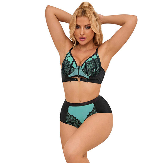SUBBLIME - 955564 ENSEMBLE SOUTIEN-GORGE À FERMETURE ÉCLAIR EN CUIR VERNI VERT L/XL - Sensualia
