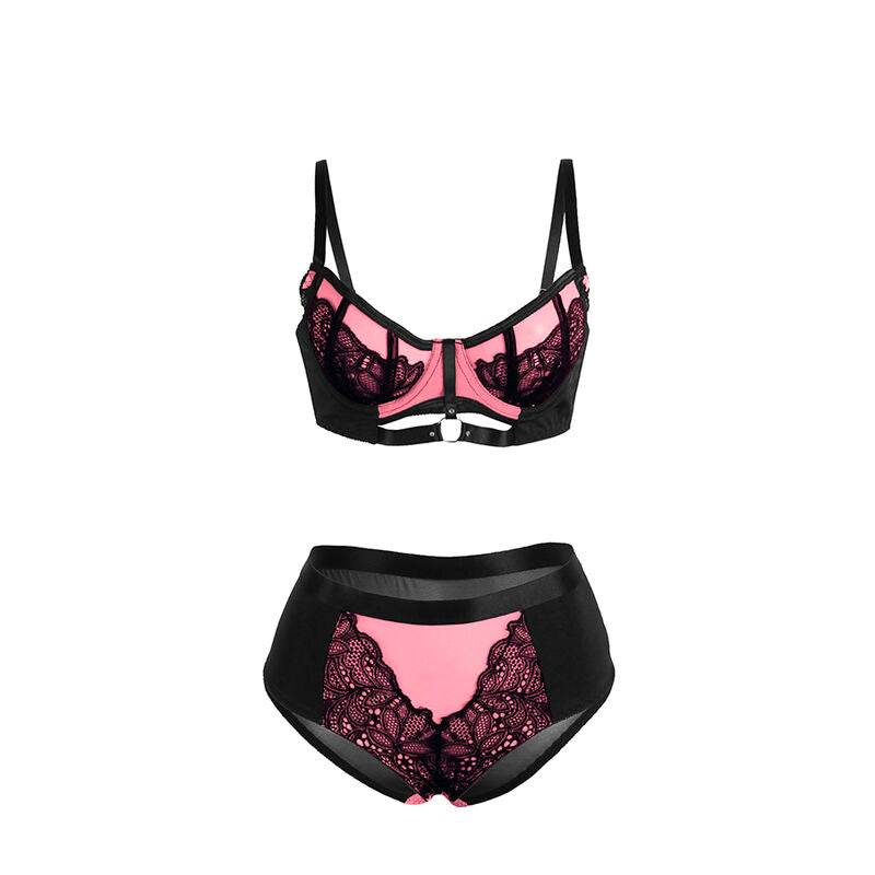 SUBBLIME - 955571 ENSEMBLE SOUTIEN-GORGE EN CUIR VERNI ROSE AVEC FERMETURE ÉCLAIR S/M - Sensualia