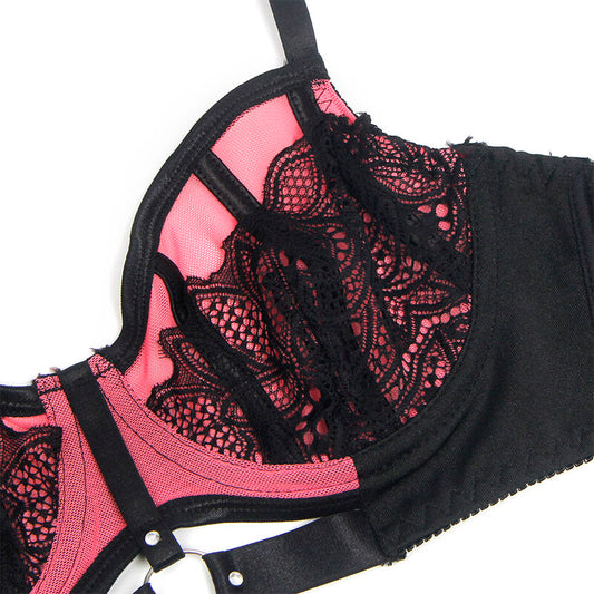 SUBBLIME - 955571 ENSEMBLE SOUTIEN-GORGE EN CUIR VERNI ROSE AVEC FERMETURE ÉCLAIR S/M - Sensualia