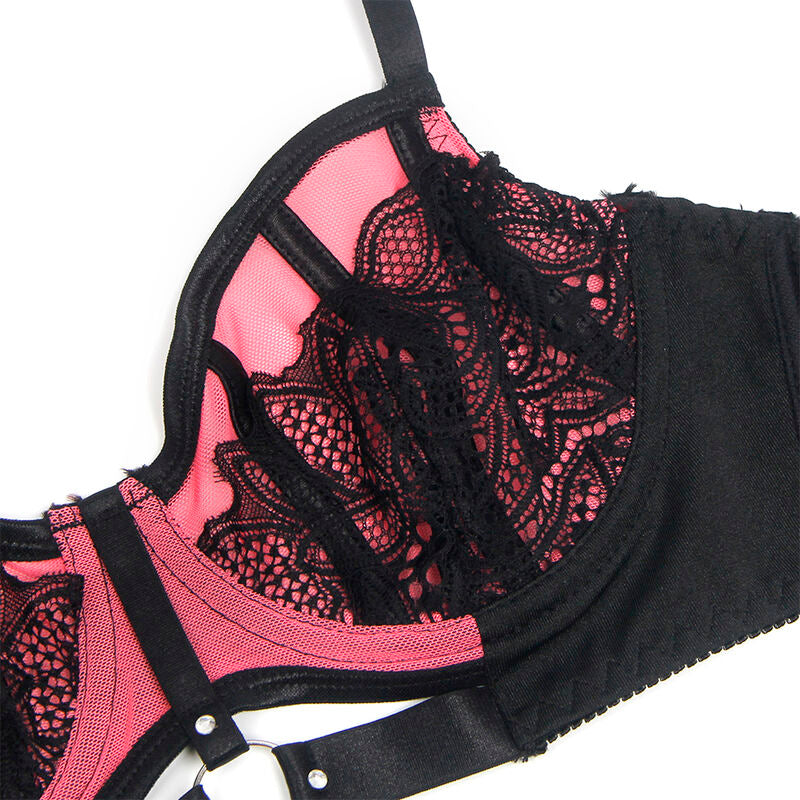 SUBBLIME - 955571 ENSEMBLE SOUTIEN-GORGE EN CUIR VERNI ROSE AVEC FERMETURE ÉCLAIR S/M - Sensualia
