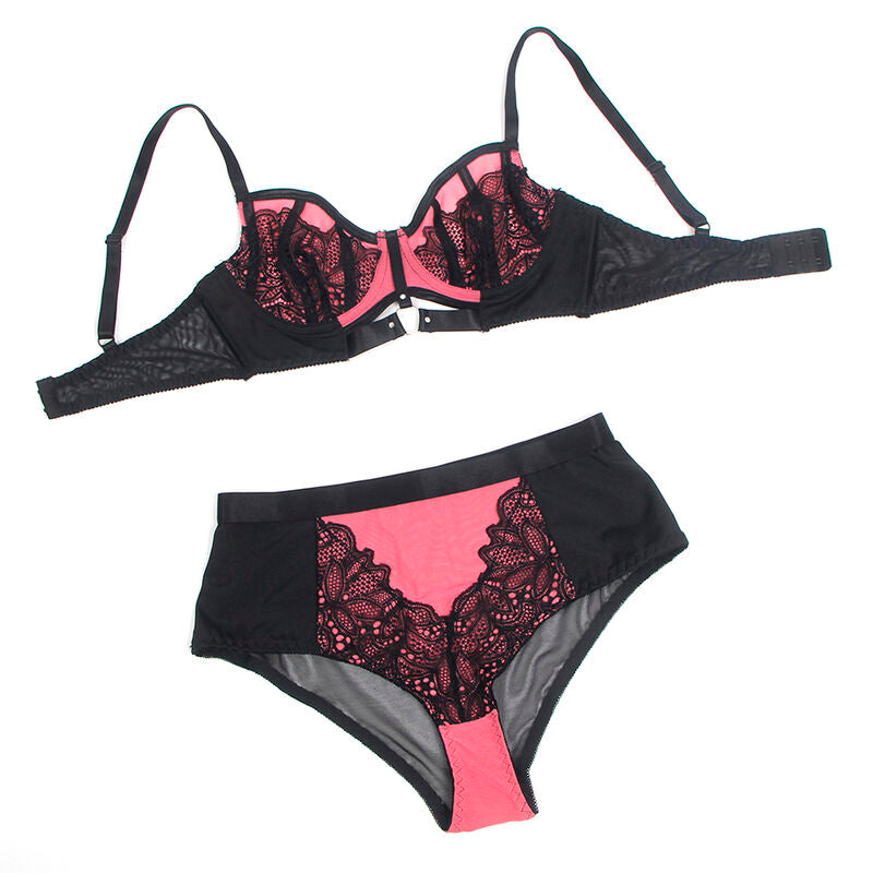 SUBBLIME - 955588 ENSEMBLE SOUTIEN-GORGE EN CUIR VERNI ROSE AVEC FERMETURE ÉCLAIR L/XL - Sensualia
