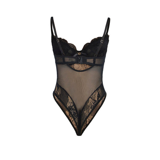 SUBBLIME - 955618 BODY EN DENTELLE AVEC FERMETURE EN BAS NOIR S/M - Sensualia