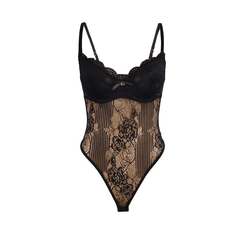 SUBBLIME - 955618 BODY EN DENTELLE AVEC FERMETURE EN BAS NOIR S/M - Sensualia
