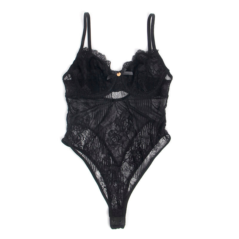 SUBBLIME - 955618 BODY EN DENTELLE AVEC FERMETURE EN BAS NOIR S/M - Sensualia