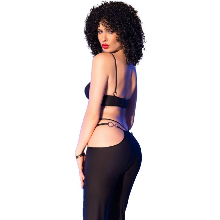 CHILIROSE - CR 4851 SET TOP NEGRO Y LEGGINS CON COMPLEMENTOS DORADOS - Sensualia