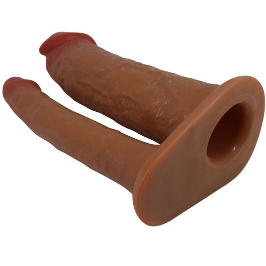 PRETTY LOVE - MANCHON DOUBLE PÉNIS YAIRON AVEC EXTENSION DE 4 CM MULÂTRE - Sensualia