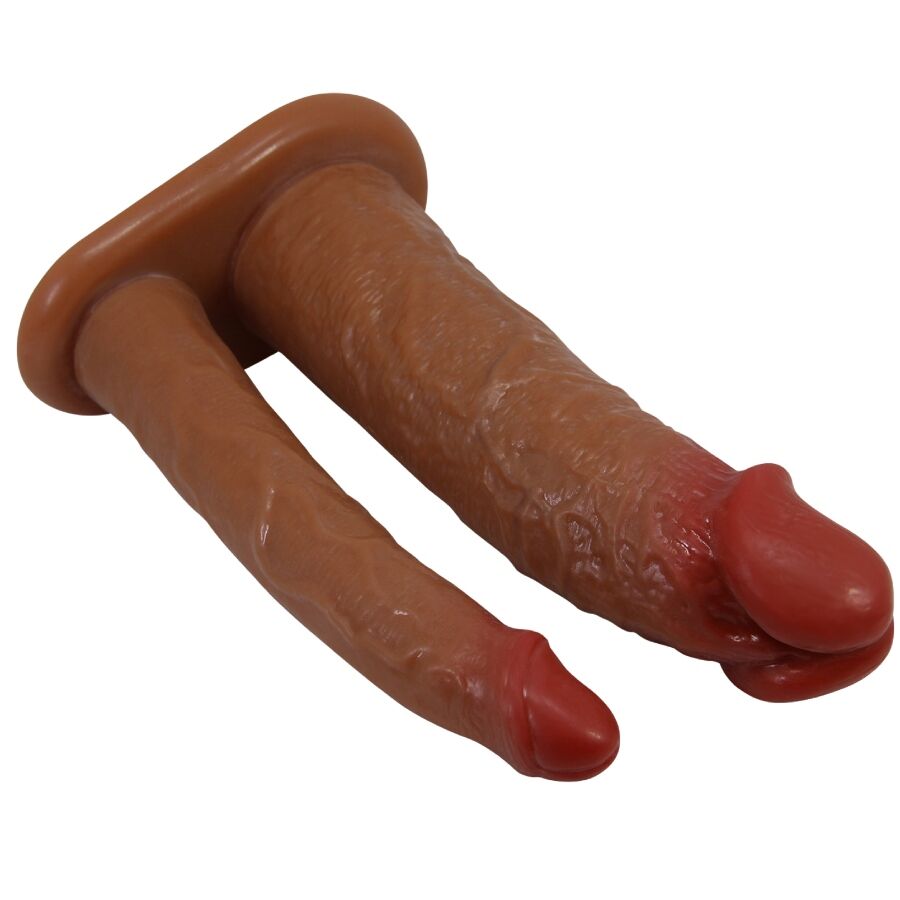 PRETTY LOVE - MANCHON DOUBLE PÉNIS YAIRON AVEC EXTENSION DE 4 CM MULÂTRE - Sensualia
