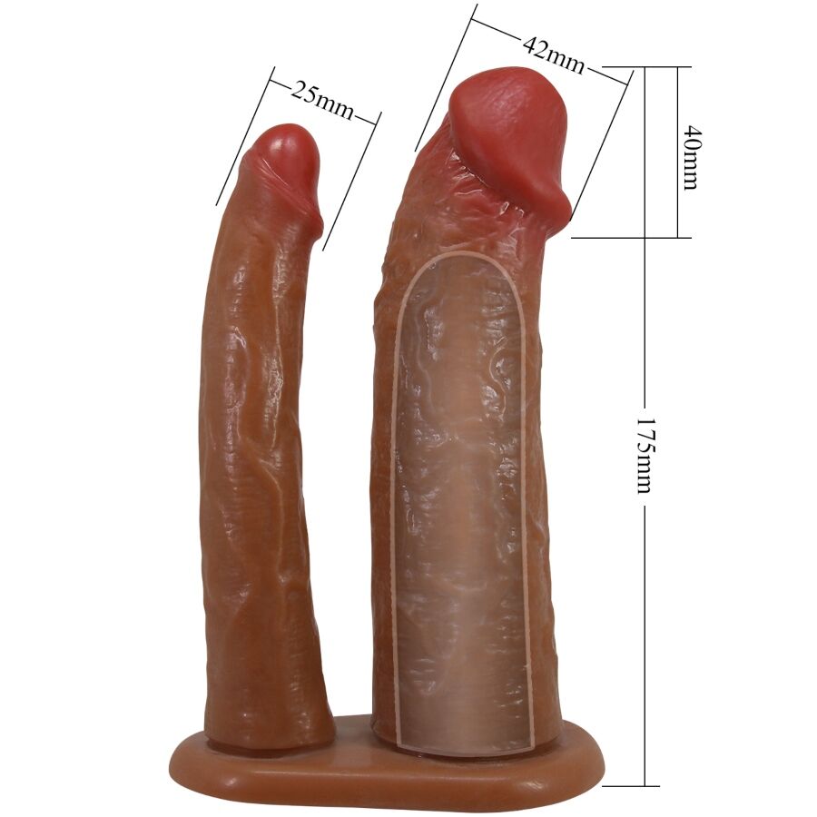 PRETTY LOVE - MANCHON DOUBLE PÉNIS YAIRON AVEC EXTENSION DE 4 CM MULÂTRE - Sensualia