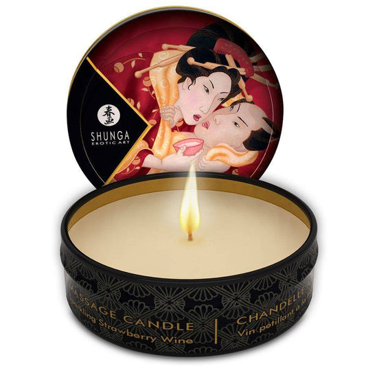 SHUNGA - MINI CARESSE AUX CHANDELLES FRAISES ET BOUGIE DE MASSAGE CAVA 30 ML - Sensualia