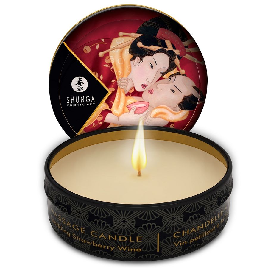SHUNGA - MINI CARESSE AUX CHANDELLES FRAISES ET BOUGIE DE MASSAGE CAVA 30 ML - Sensualia