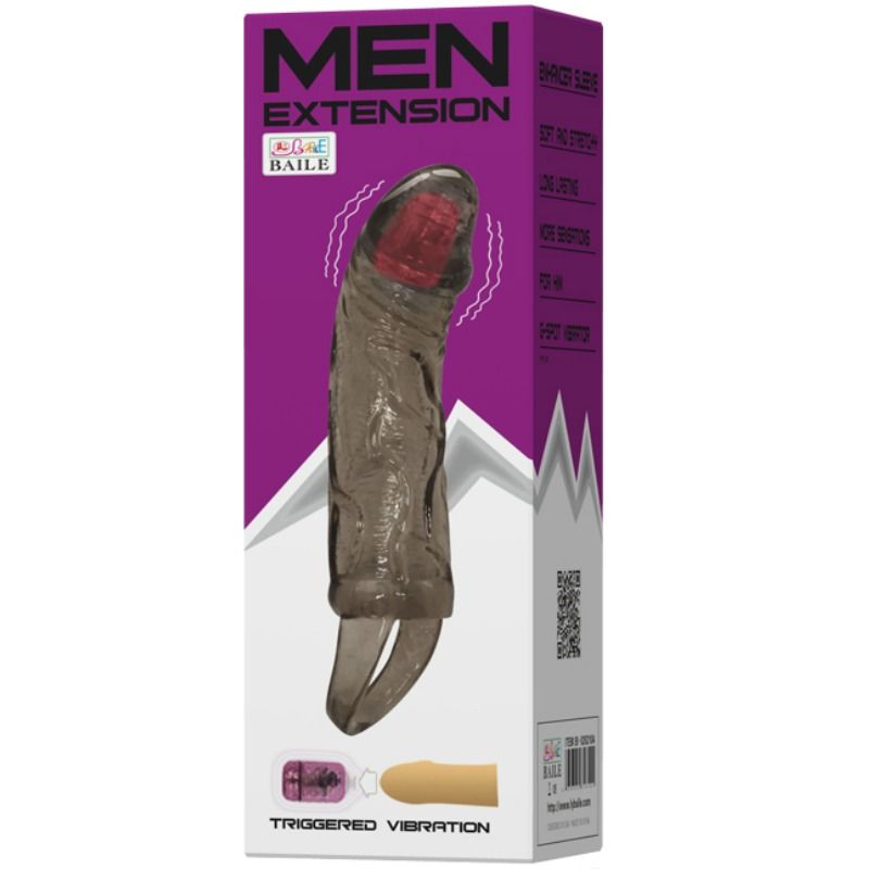 BAILE - GAINE DEXTENSION DE PÉNIS AVEC VIBRATION ET SANGLE POUR TESTICULES 13.5 CM - Sensualia