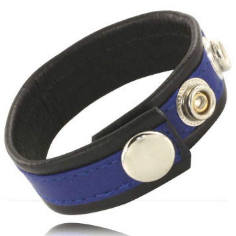 LEATHER BODY - BITE ET SANGLE  BALLES AVEC PRESSIONS - NOIR ET BLEU - Sensualia