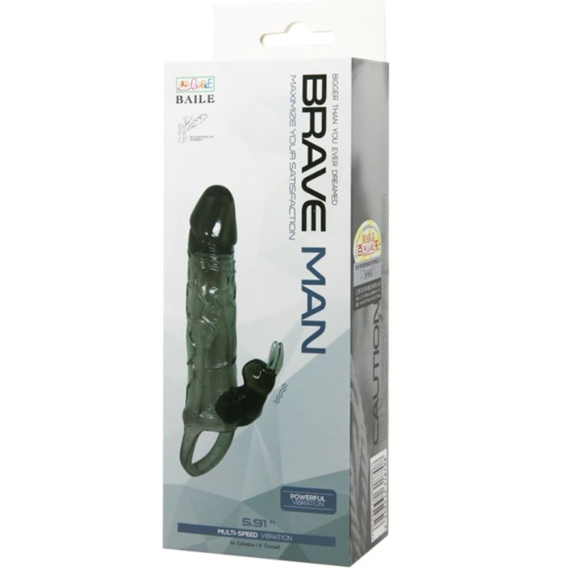BAILE - COUVRE-PÉNIS BRAVE MAN AVEC LAPIN NOIR 16.5 CM - Sensualia
