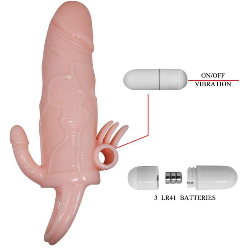 BAILE - COUVRE-PÉNIS BRAVE MAN AVEC CHAIR DE STIMULATION CLIT ET ANAL 16.5 CM - Sensualia
