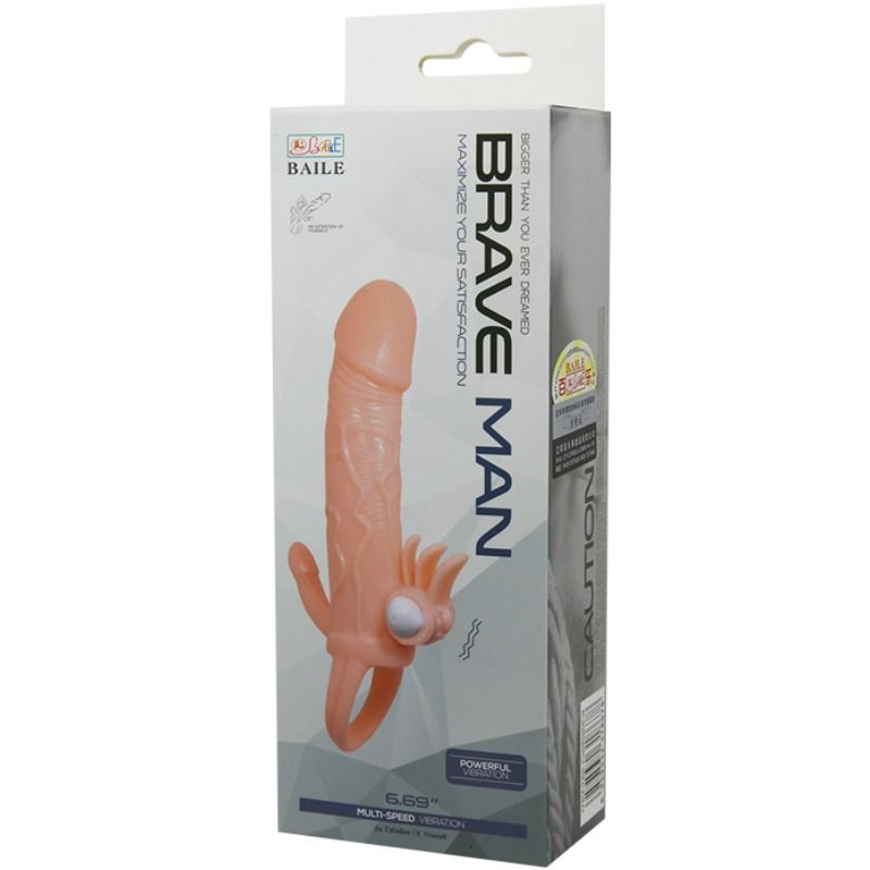 BAILE - COUVRE-PÉNIS BRAVE MAN AVEC CHAIR DE STIMULATION CLIT ET ANAL 16.5 CM - Sensualia
