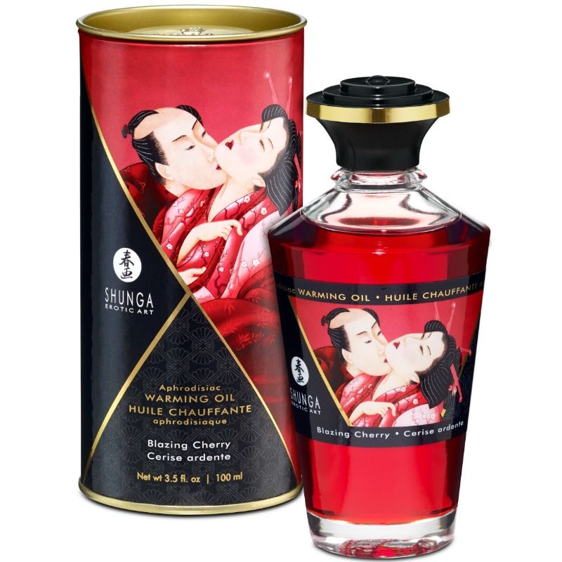 SHUNGA - HUILE DE MASSAGE EFFET CHALEUR SAVEUR INTENSE DE CERISE 100 ML - Sensualia