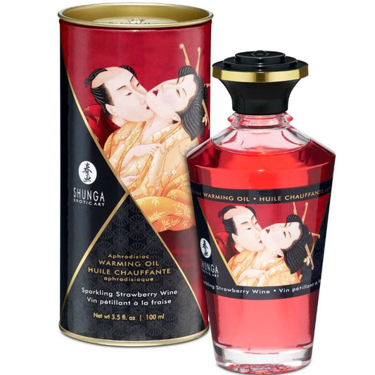SHUNGA - HUILE DE MASSAGE EFFET CHALEUR FRAISES ET CAVA 100 ML - Sensualia
