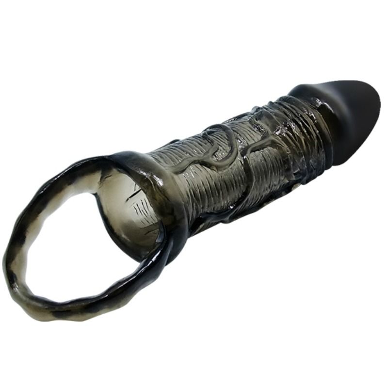 BAILE - HOUSSE DEXTENSION DE PÉNIS AVEC SANGLE POUR TESTICULES NOIR 13.5 CM - Sensualia