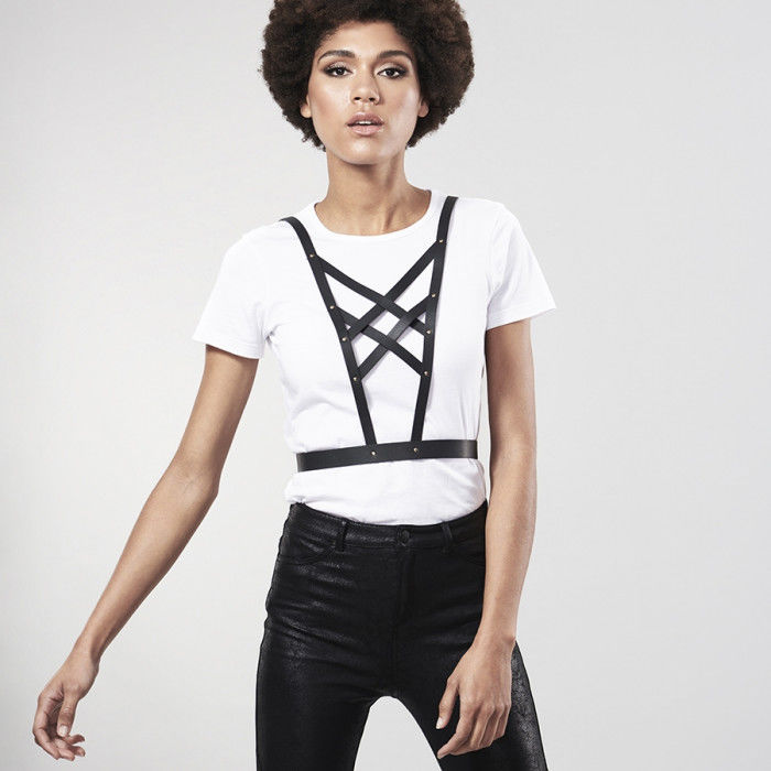 BIJOUX - INDISCRETS MAZE HARNAIS CROISÉ AVEC COLLIER NOIR - Sensualia