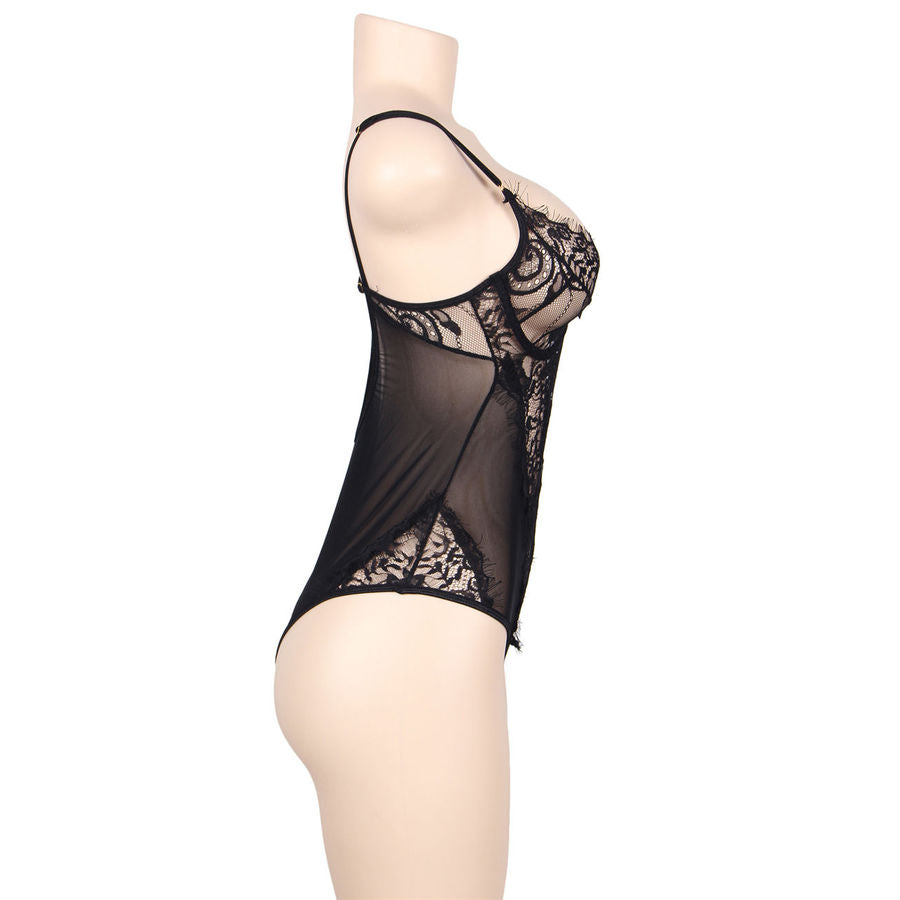 SUBBLIME - QUEEN PLUS DENTELLE FLORALE ET TEDDY NOIR  FRANGES - Sensualia