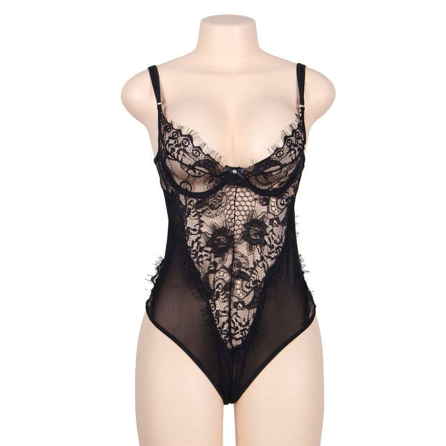 SUBBLIME - QUEEN PLUS DENTELLE FLORALE ET TEDDY NOIR  FRANGES - Sensualia