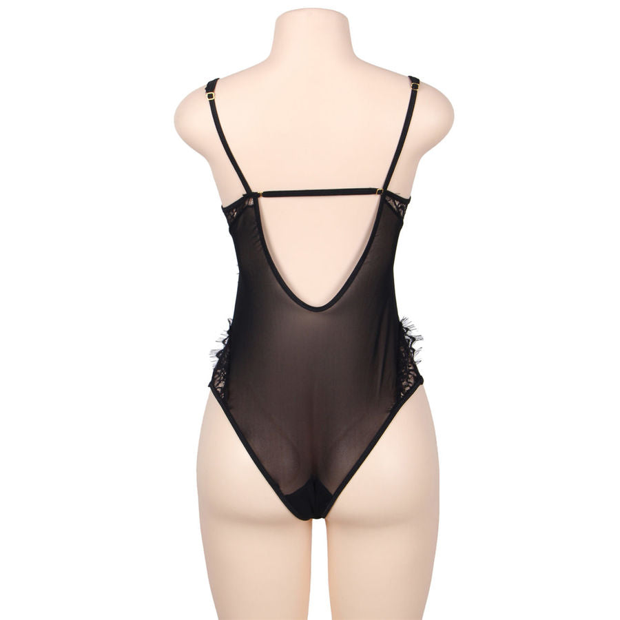 SUBBLIME - QUEEN PLUS DENTELLE FLORALE ET TEDDY NOIR  FRANGES - Sensualia