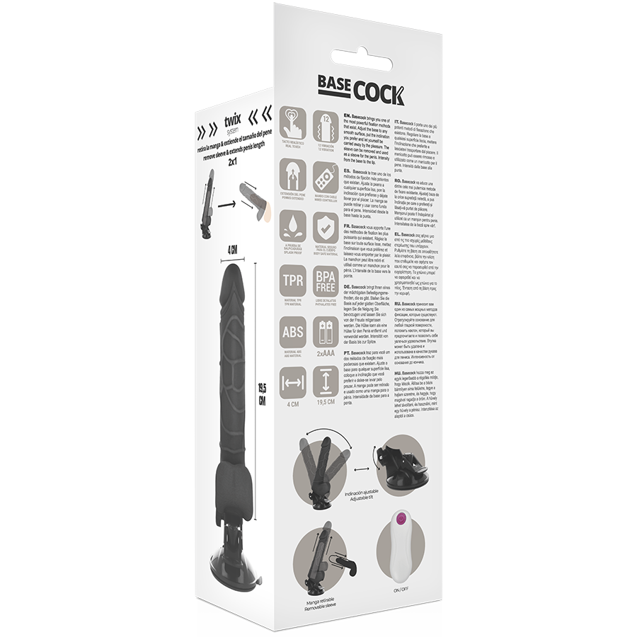 BASECOCK - VIBRATEUR RÉALISTE TÉLÉCOMMANDE NATUREL AVEC TESTICULES19.5 CM -O- 4 CM - Sensualia
