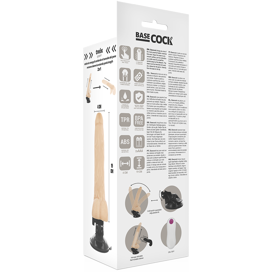 BASECOCK - VIBRATEUR NATUREL RÉALISTE TÉLÉCOMMANDE 19 CM -O- 4 CM - Sensualia