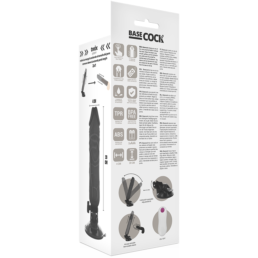 BASECOCK - VIBRATEUR RÉALISTE TÉLÉCOMMANDE NATUREL 20 CM -O- 4 CM - Sensualia