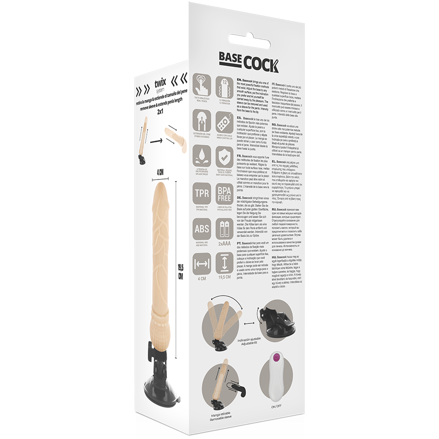 BASECOCK - VIBRATEUR TÉLÉCOMMANDE NATUREL RÉALISTE 19.5 CM -O- 4 CM - Sensualia