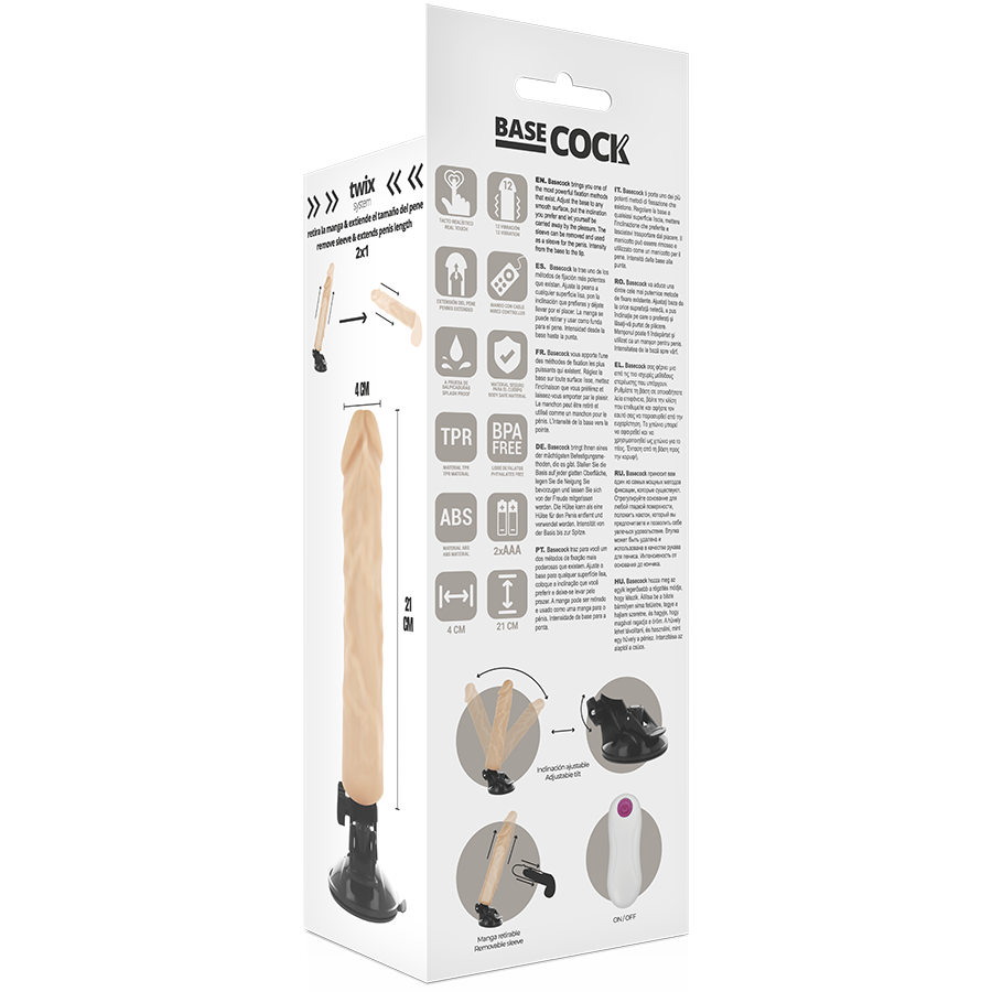 BASECOCK - VIBRATEUR RÉALISTE TÉLÉCOMMANDE NATUREL 21 CM -O- 4 CM - Sensualia