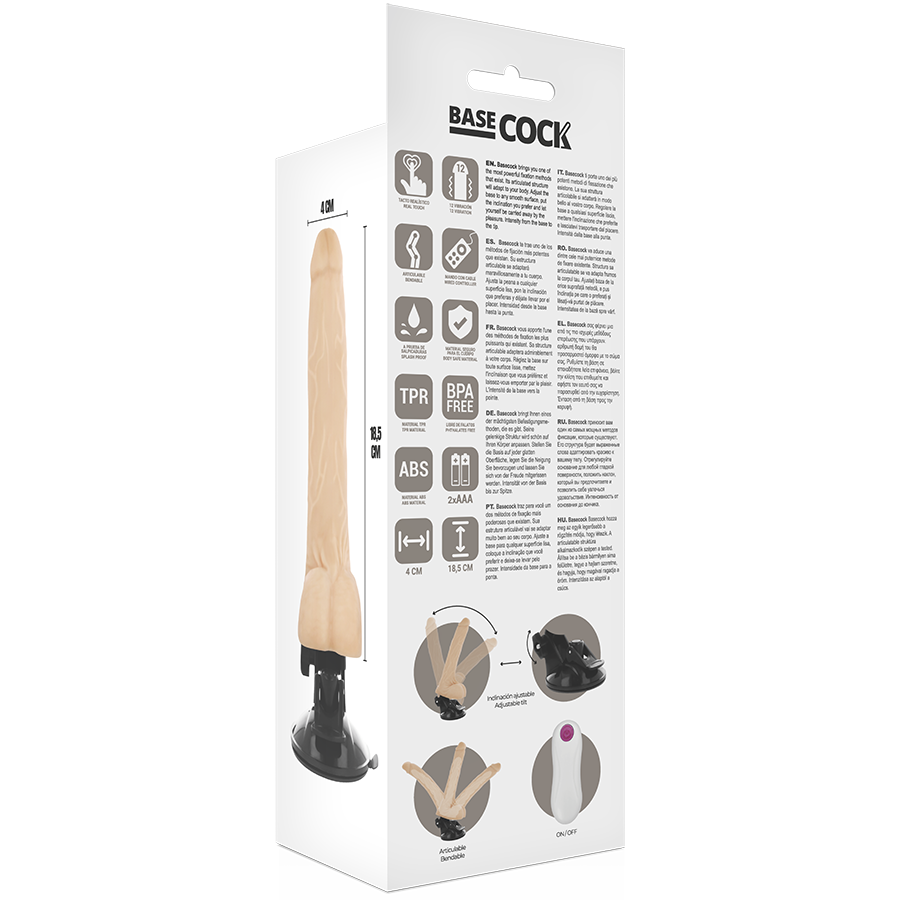 BASECOCK - VIBRATEUR ARTICULABLE TÉLÉCOMMANDE NATUREL 18.5 CM -O- 4 CM - Sensualia