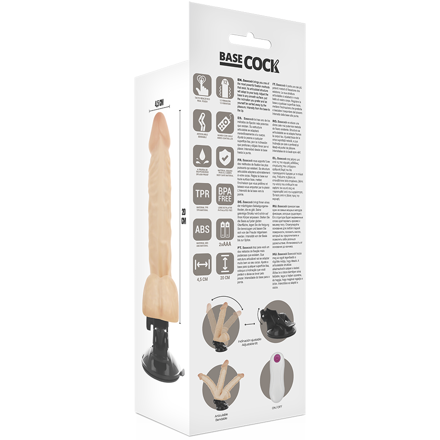 BASECOCK - VIBRATEUR ARTICULABLE TÉLÉCOMMANDE NATUREL 20 CM -O- 4.5 CM - Sensualia