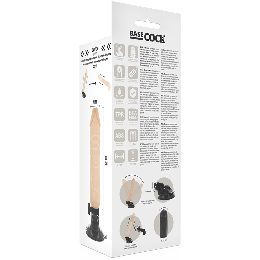 BASECOCK - VIBRATEUR TÉLÉCOMMANDE NATUREL RÉALISTE 20 CM -O- 4 CM - Sensualia