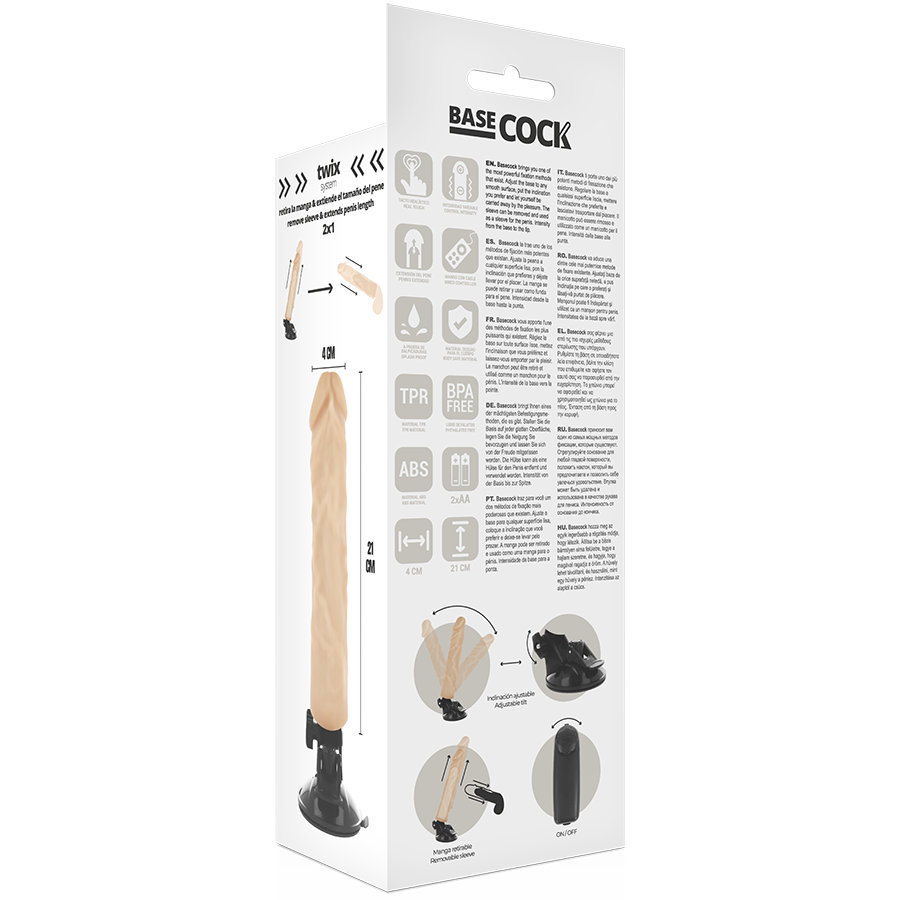 BASECOCK - VIBRATEUR RÉALISTE TÉLÉCOMMANDE NATUREL 21 CM -O- 4 CM - Sensualia
